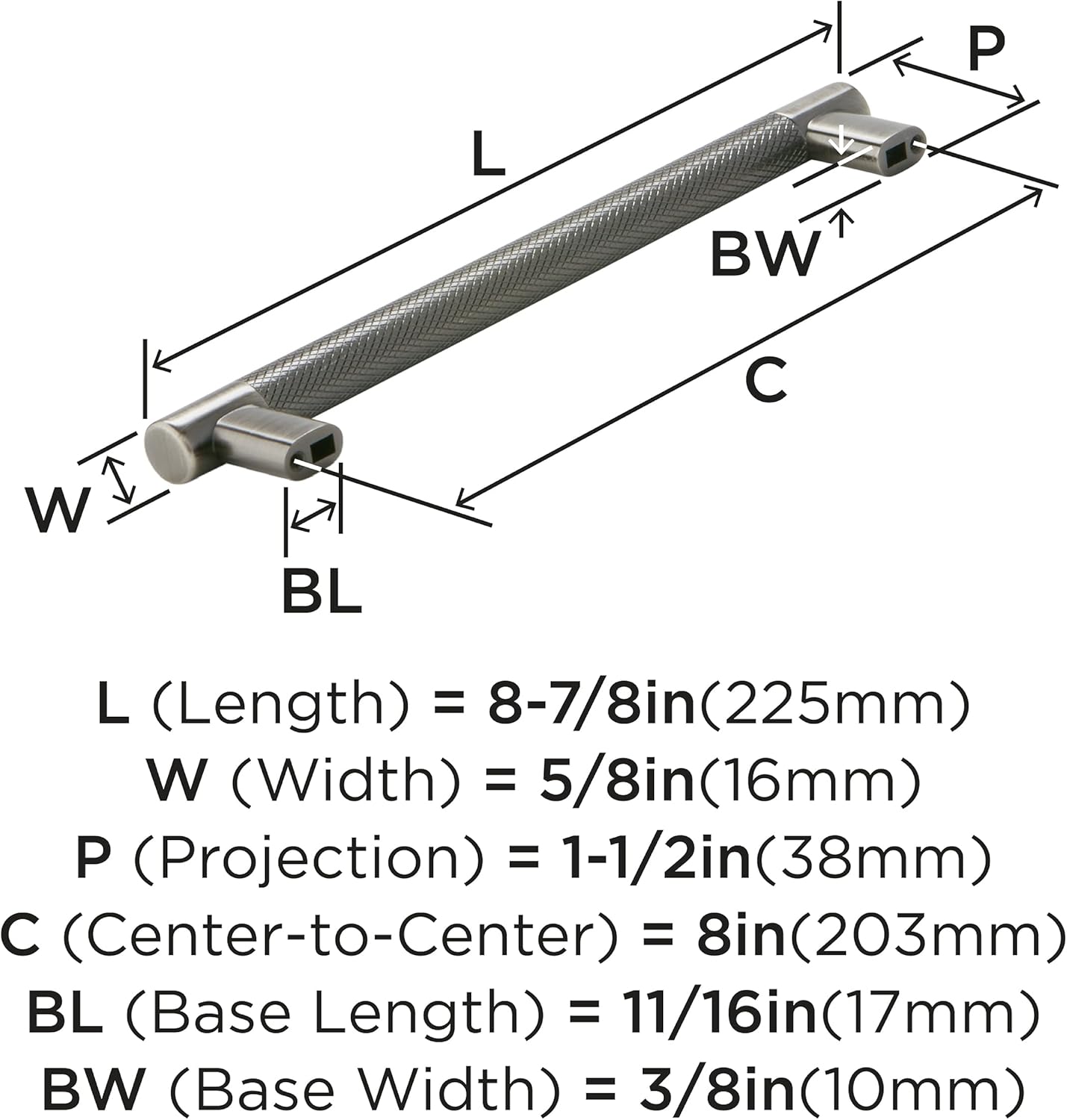 Amerock | Kitchen Cabinet Pull | Gunmetal | 8 in (203 mm) Center-to-Center | Bronx | 1 Pack | Furniture Hardware | Cabinet Handle | Bathroom Drawer Pull
