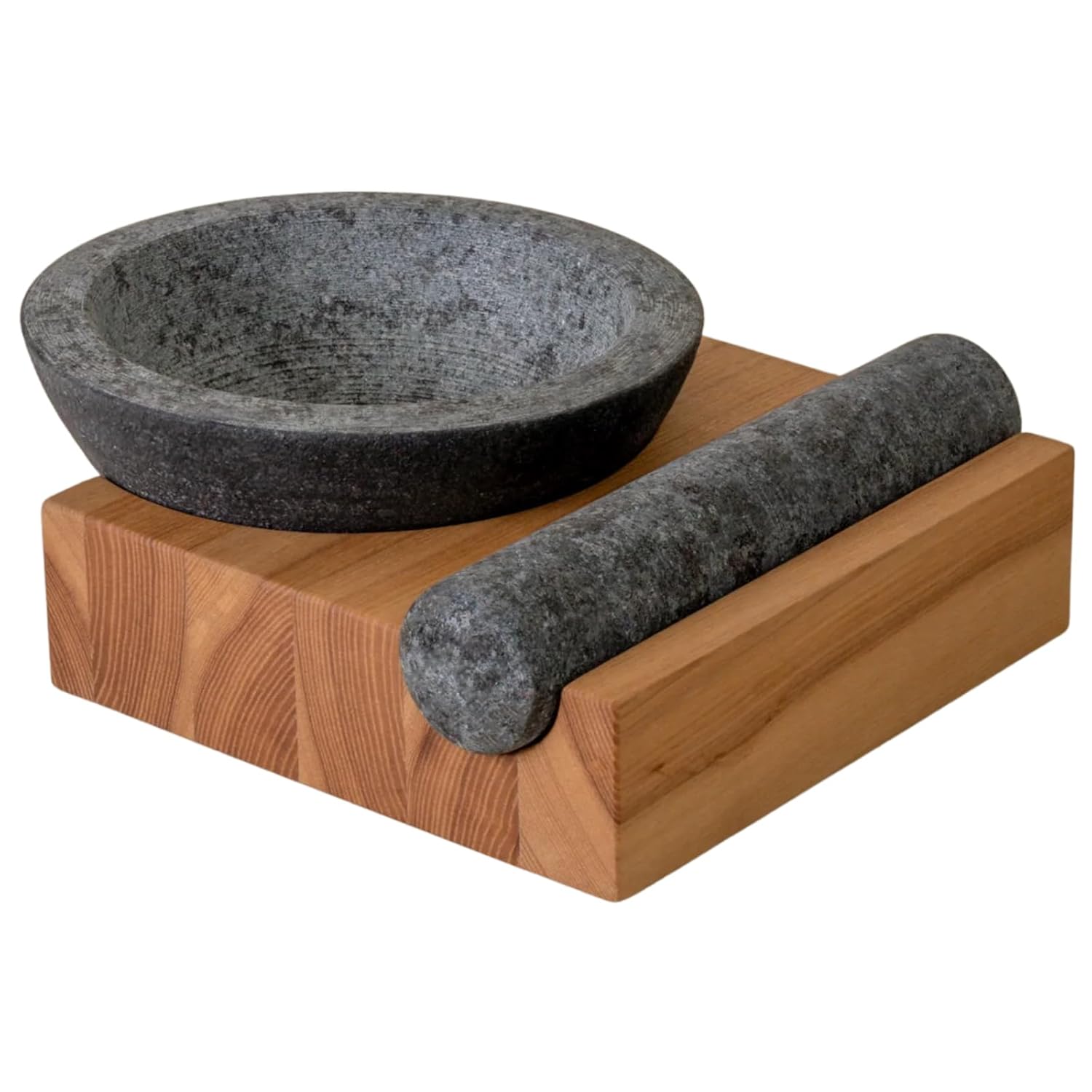 Holcomb Perch Mortar & Pestle Heavy Granite Stone Mortar & Pestle with Angled Ash Wood Base Handcrafted Modern Spice Crusher for Pesto, Herbs – Luxury Guacamole Bowl & Masher Home Kitchen Essentials