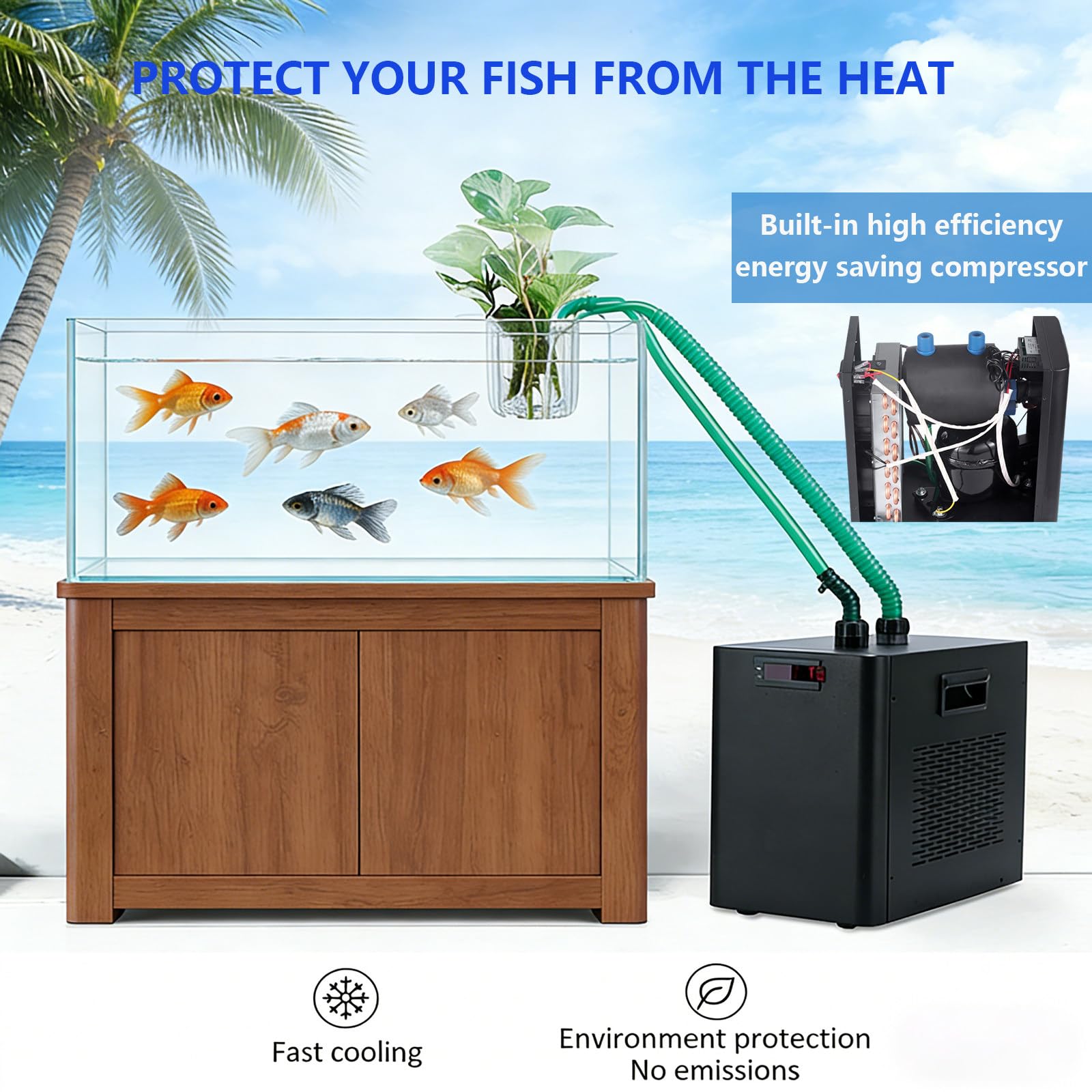 Funzionamento Silenzioso, Chiller per Acquario 160L 1/10 HP 270W, Refrigeratore per Vasca per Pesci con Controllo Digitale per Reef e Coralli