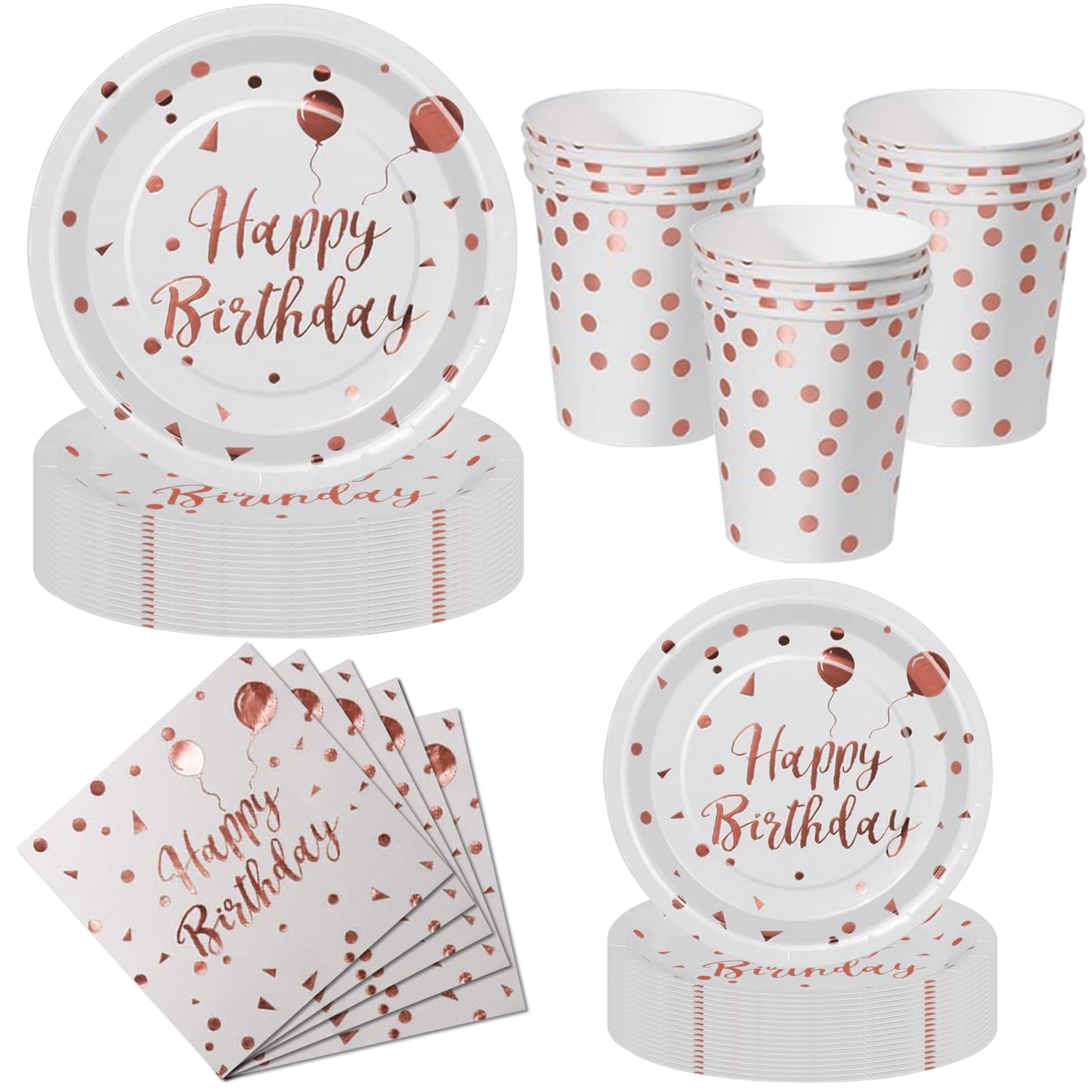 Nkaiso Birthday Party Plates Pups and Napkins Set, 50 Piece Rose and Gold Party Tableware Set, Disposable Paper Plates Cups Napkins - Birthday Dinnerware for Celebrations