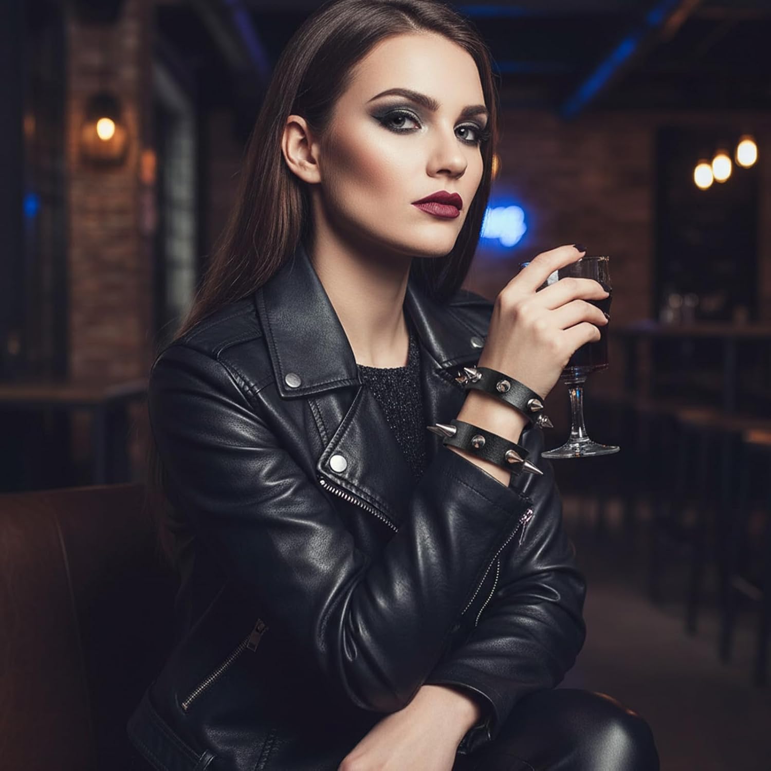 2 PCS Punk Rock Spike Bracelet, Adjustable Studded Bracelet Leather Cuff Bracelets Black Leather Studded Punk Emo Bracelets Gothic Jewelry for 80s 90s Vintage Womens Men - Image 4