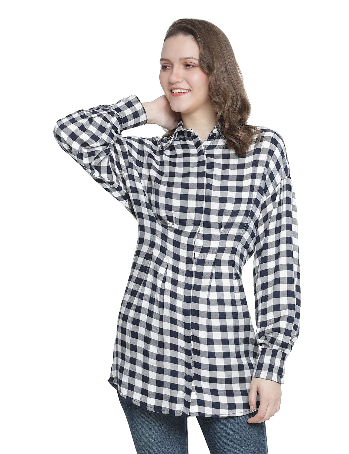 Lustre brubl Check Button - Down Women Tunic
