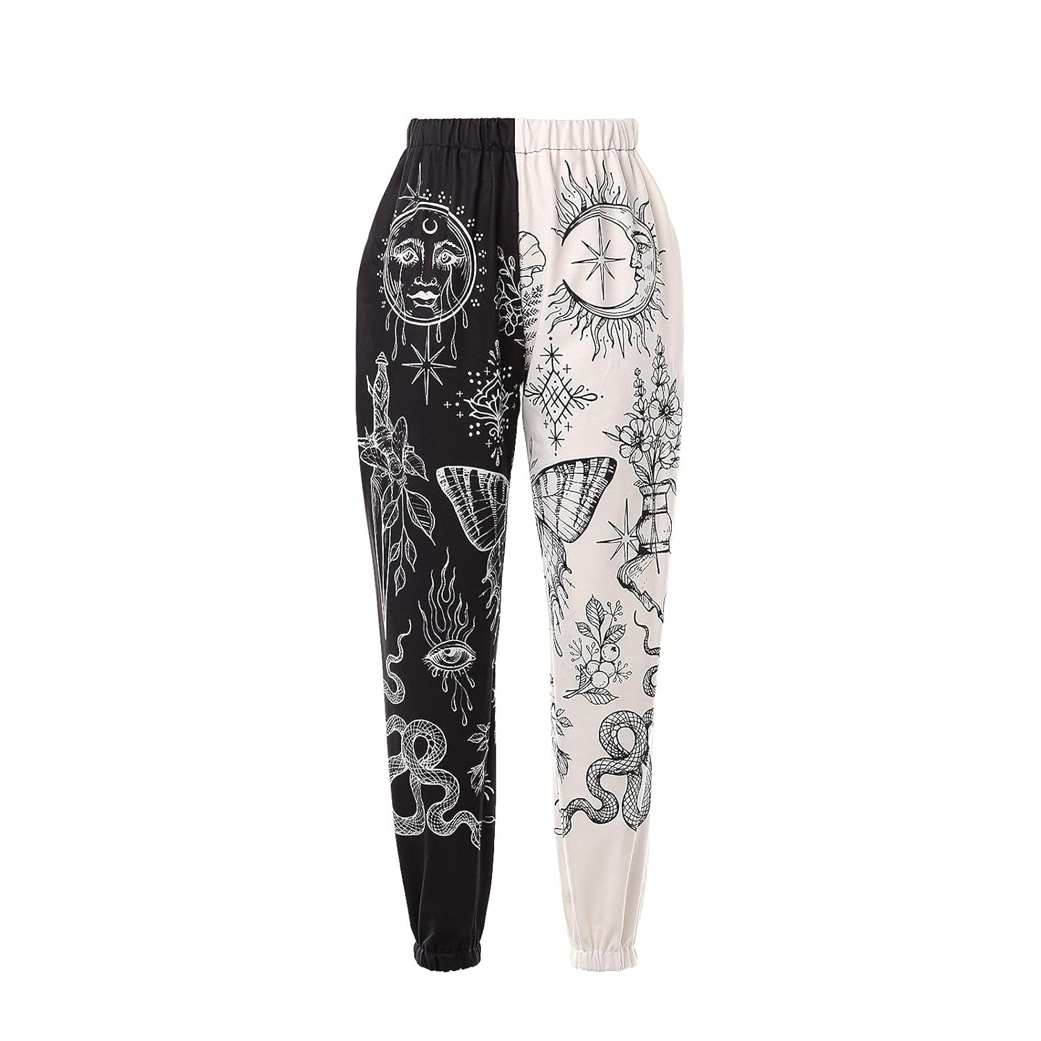 Amuver Womens Boho Hippie Harem Pants High Smocked Waist Printed Patchwork Sweatpants Yoga 90S Goth Baggy Casual Trousers
