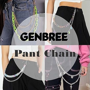 GENBREE Punk Layered Jeans Chain Hip Hop Pant Paperclip