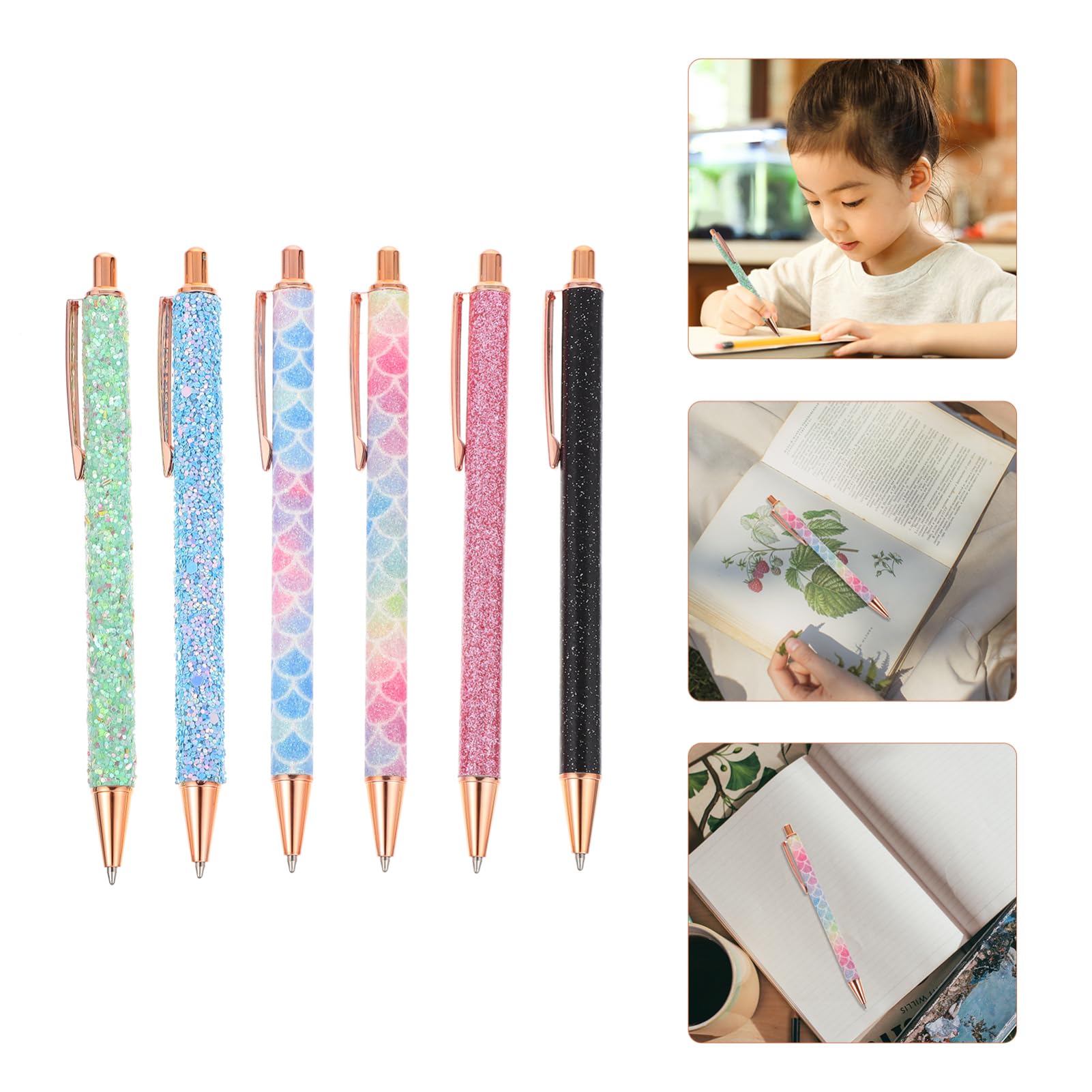 Lot De 5 Stylos À Bille Élégants À Paillettes Design Ergonomique Pour Lécriture Quotidienne Fournitures Scolaires 6 Pièces X 5