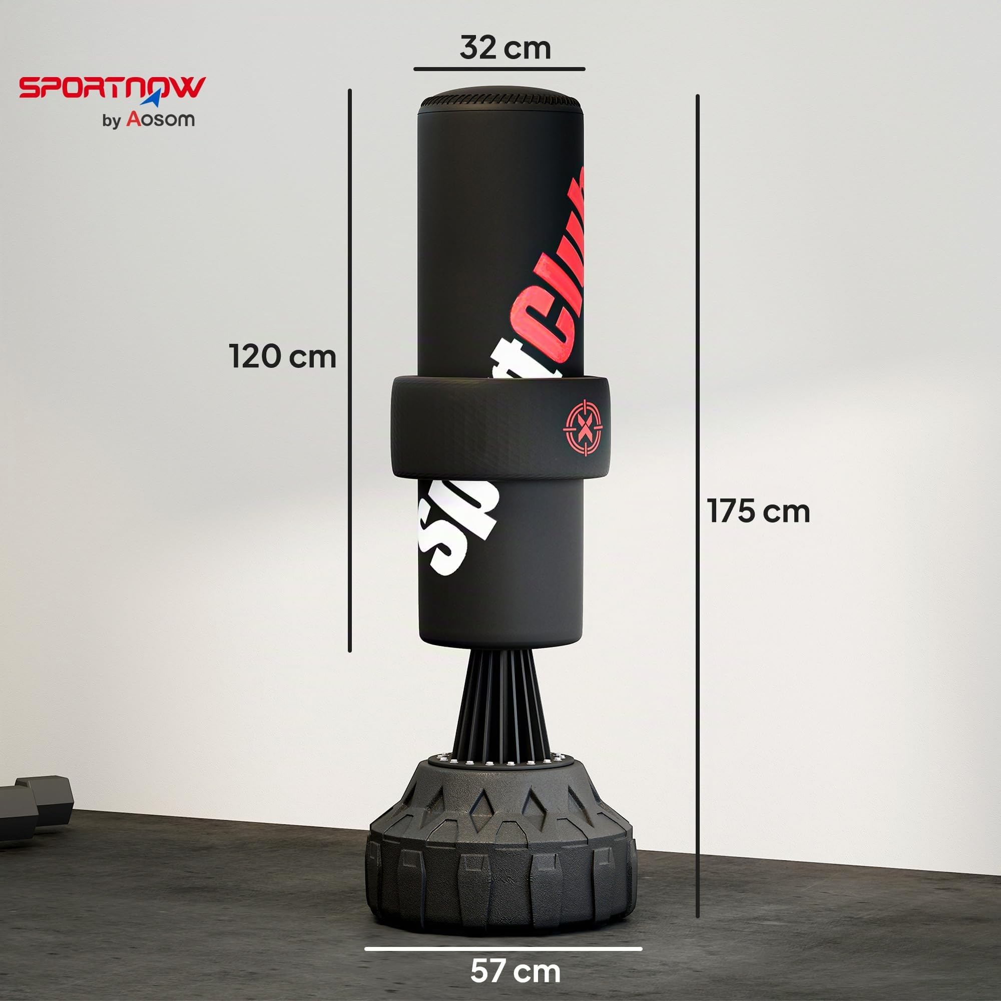 SPORTNOW Boxsack Stehend 65-175 cm mit Saugfuß Boxbandagen Schwarz