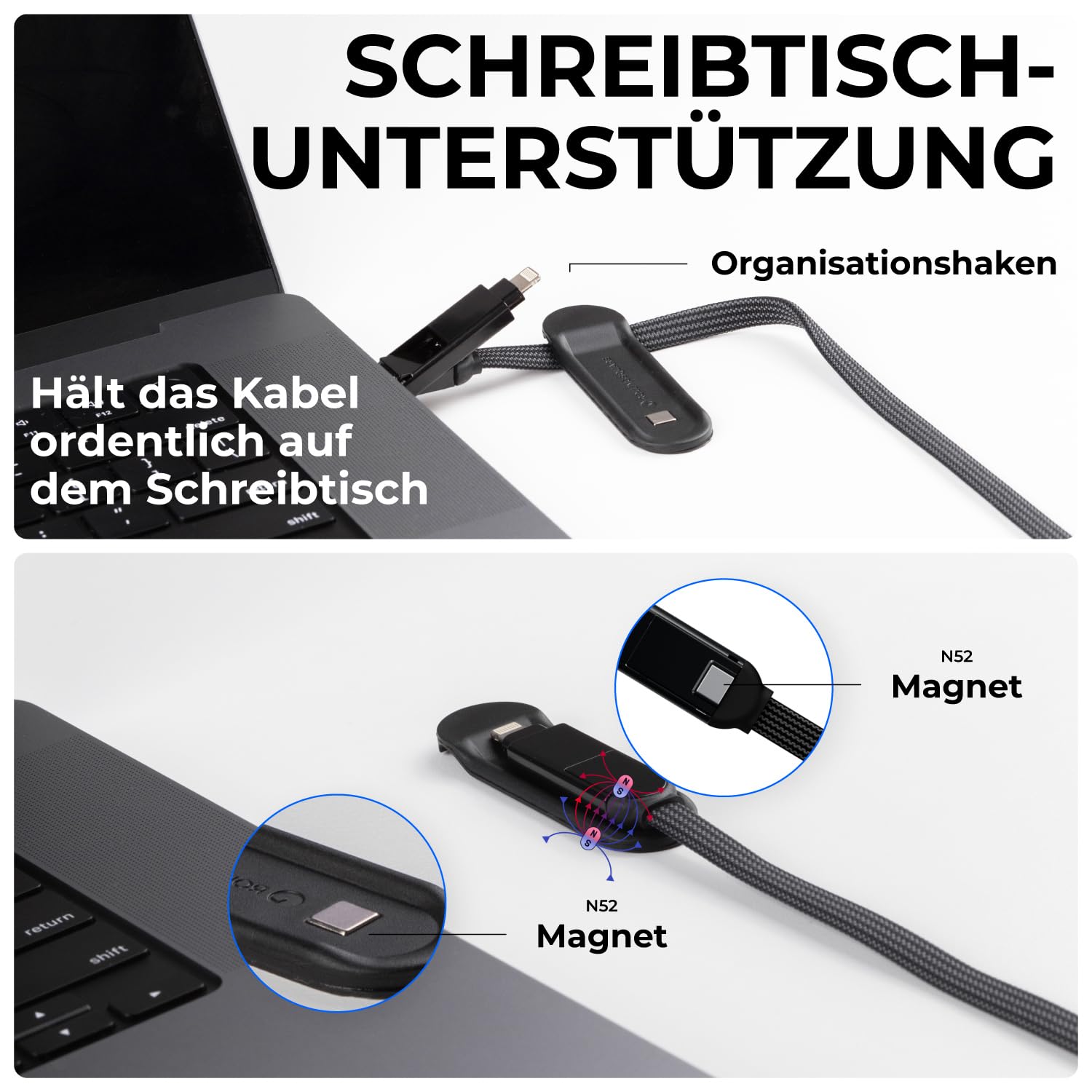 Rolling Square inCharge XL 200 cm - USB-C-Kabel, Universal-Smartphone-Kabel, Geschenk für Männer, 6-in-1-Universalladegerät für Smartphones, Schwarz, Lightning-Kabel 100 W, Multipack 3x