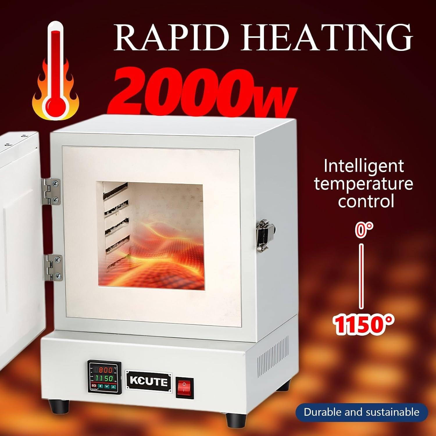 Piec elektryczny 2000 W do topienia metali, piec muflowy, piec do wypalania w wysokiej temperaturze, zintegrowany piec 1150℃, inteligentny piec skrzynkowy do obróbki biżuterii/gipsu