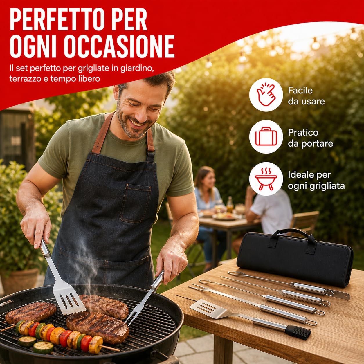 Set 9 pezzi Utensili barbecue Guanti da Barbecue Acciaio Inox Set Di Attrezzi Guanti da forno Doppio Resistente al Calore per Barbecue Grigliate Cottura al forno Camino