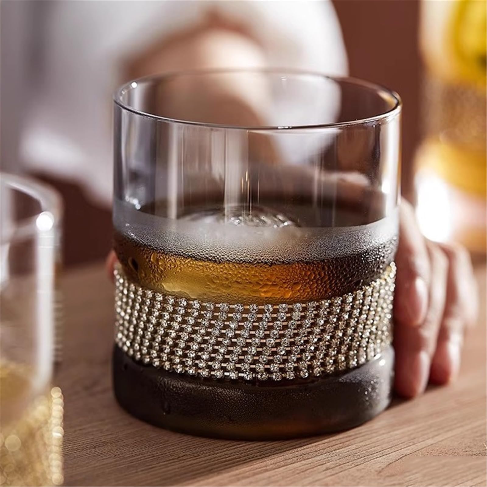 szklanki do picia Luksusowy kryształowy kubek bez nóżki, szklanki do whisky z ciężką podstawą Jadalnia(Clear,Duży)