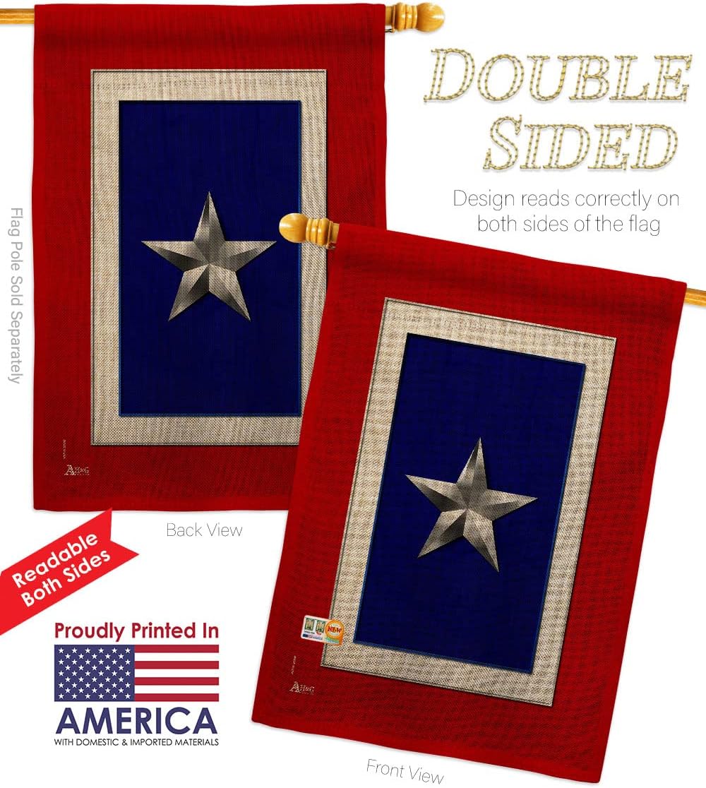 Silver Star Burlap House Flag Armed Forces Military Service All Branches Support Honor United State American Veteran Small Decorative Gift Yard Banner Double-Sided Made In USA 28 X 40