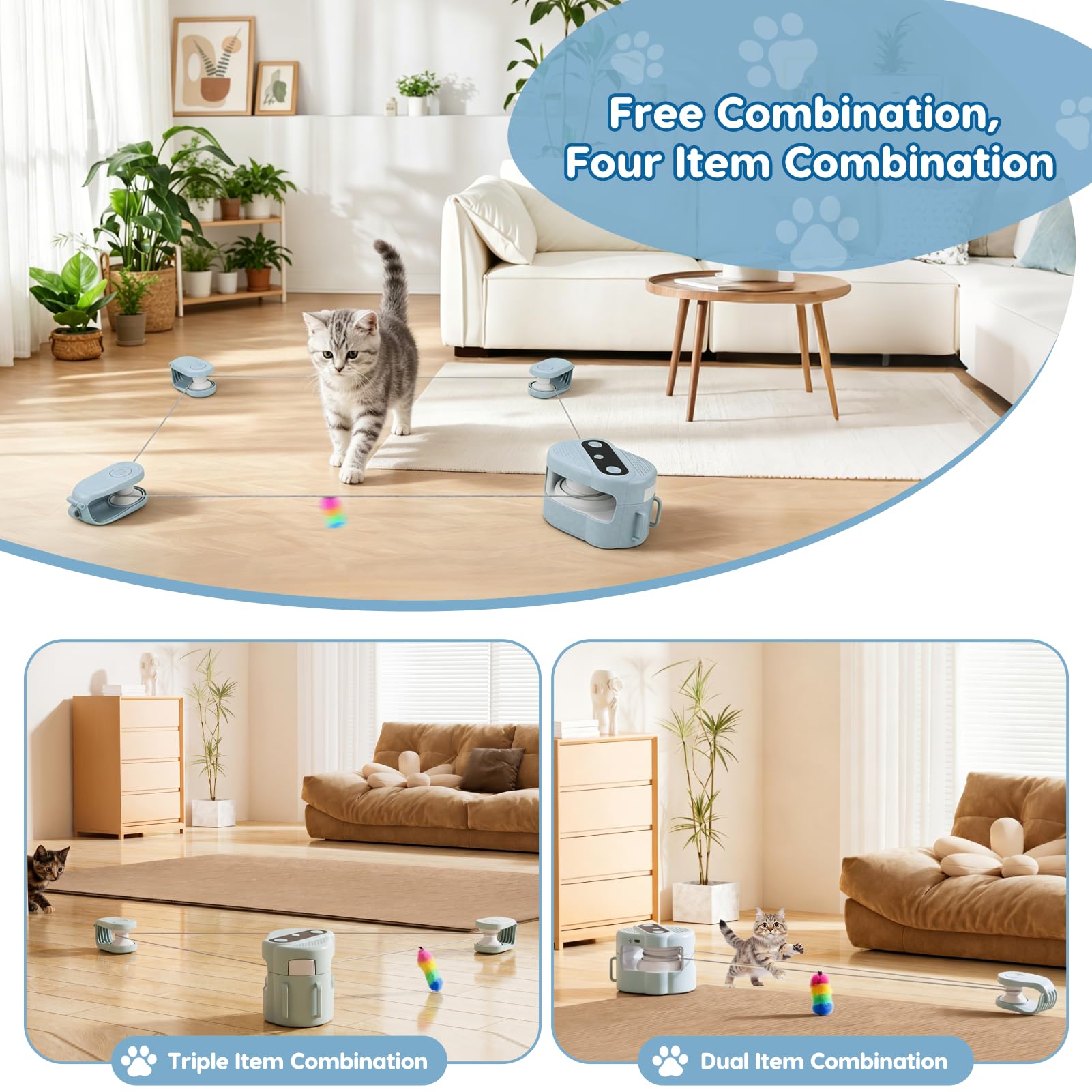 Automatisches Katzenspielzeug Laufrad mit Fernbedienung, Einstellbare Geschwindigkeit Katzenlaufband Indoor Activity Spielzeug, Interaktives Jagdspielzeug mit Timer und DIY Tracks für Indoor Katzen