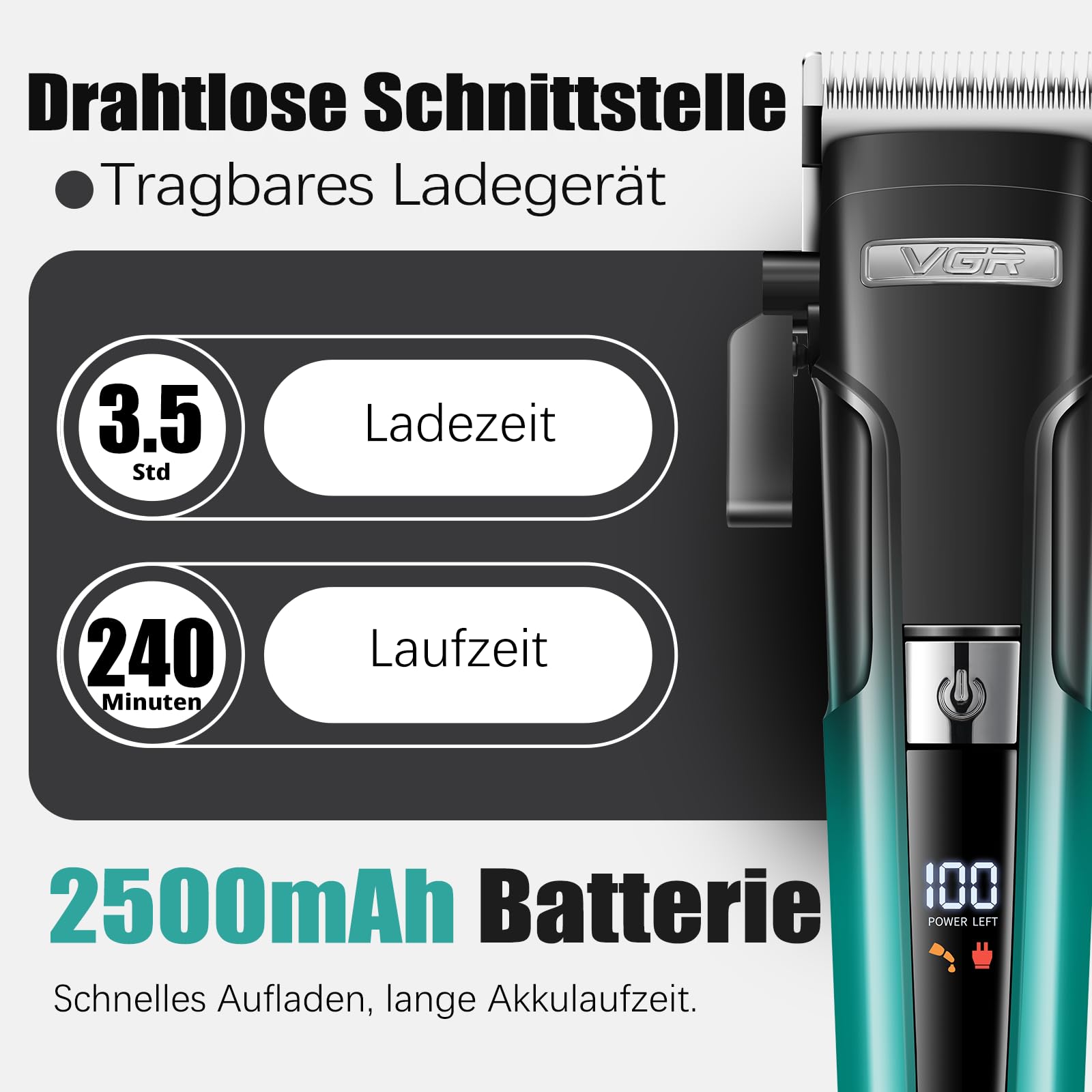 VGR 694 Haarschneidemaschine Profi Set Mit Magnetische Ladestation, Grün | Haarschneider Herren, Trimmer und Rasierer Set Mit LED Display, Barber Set mit Klinge Aus Keramik Kohlenstoffstahl