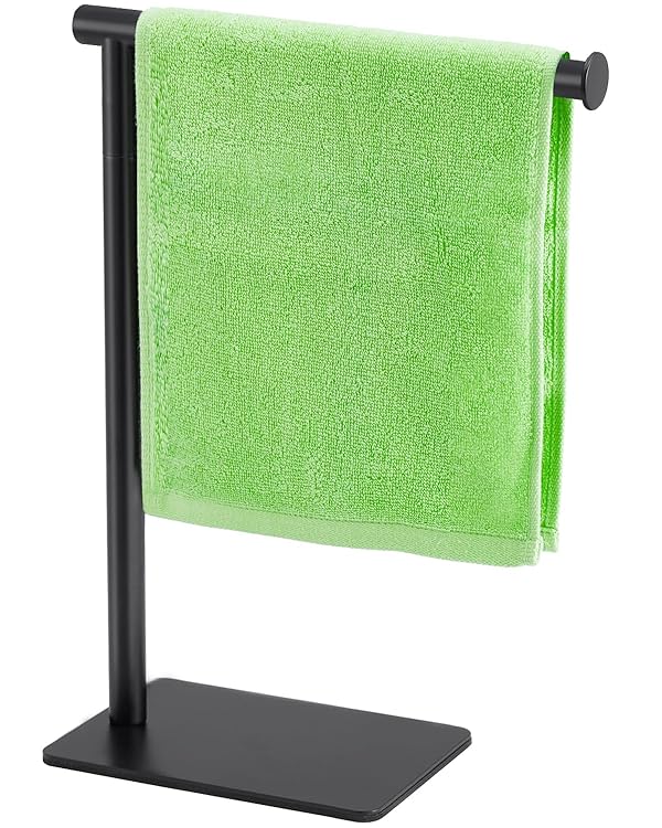 Hand Towel Holder Stand, DECLUTTR Stainless Steel Towel Rack for Bathroom Countertop, Black Free Standing Hand Towel Rack by DECLUTTR - Used condition - US$9.48