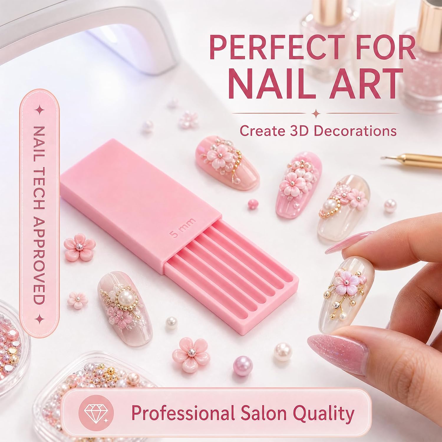 3D Print Clay Gel Ball Maker Tool, Nail Art Bead Roller for 3D Gel Flowers Pink
