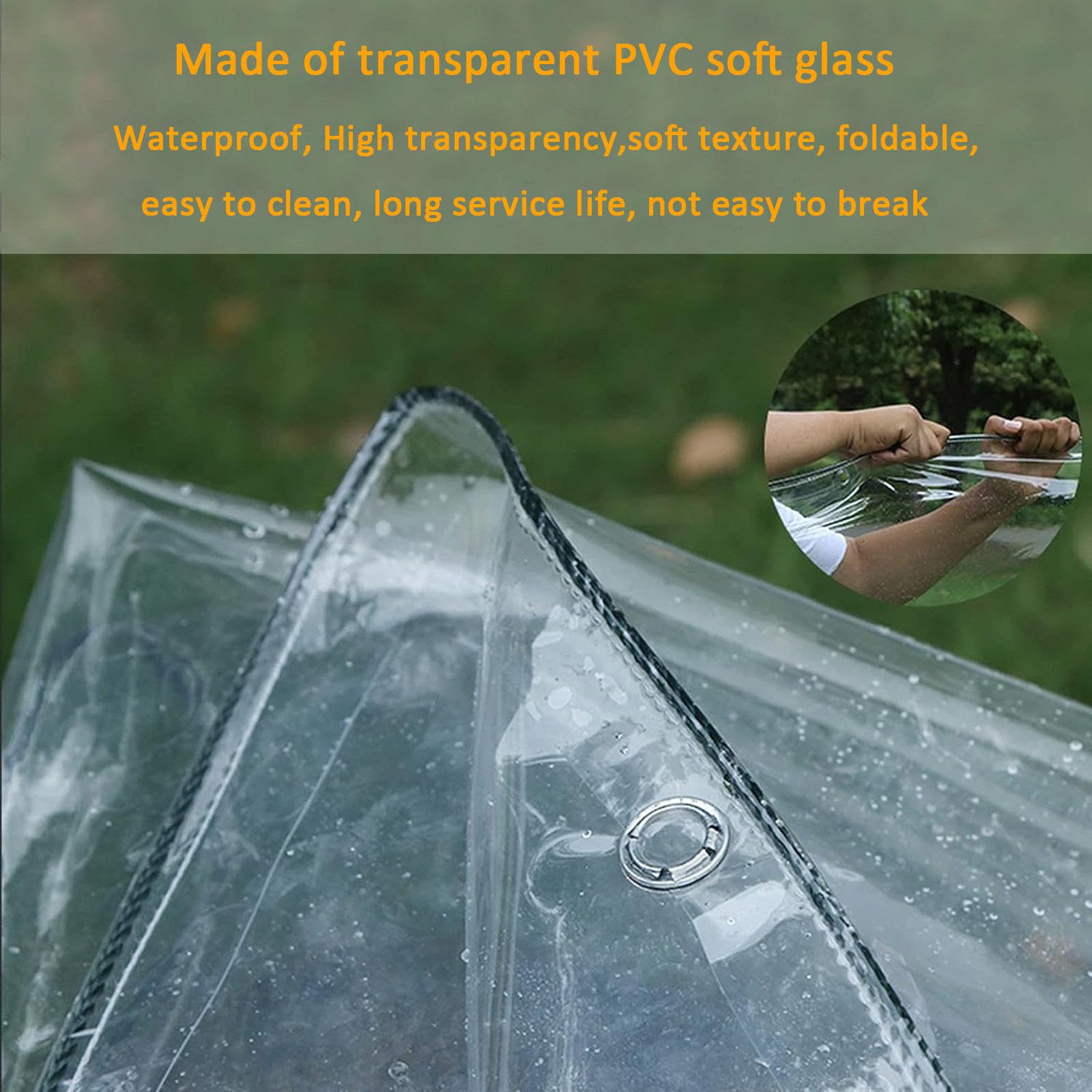 Tarpaulin Side Panels Waterproof Heavy Duty,Clear Tarps 1/1.2/1.5/1.8/2/2.3/2.6/3/4.5m,PVC Tarpaulin With Zips,Uv And Ageing Resistant,Customisable Transparent Tarp Cover,WxH-1.8x1.8m/5.9x5.9ft - View #3