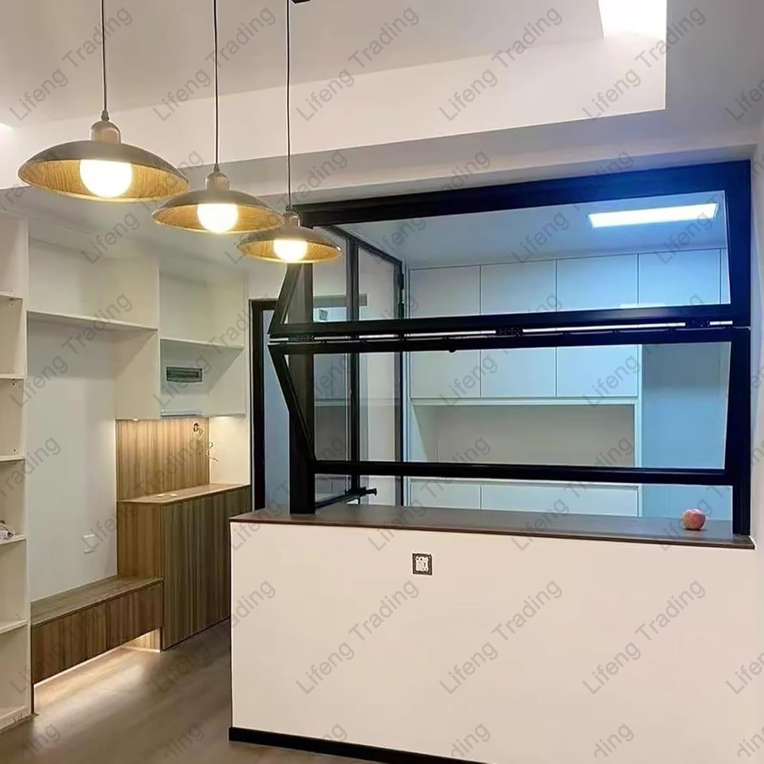 Folding Sliding Aluminum Frame Concession Window Tempered Glass Window Flush Mount Double Hung Window with Safety Lock Soundproof for Food Truck Home Office(WxH 32x48in/81.2x121.9cm)