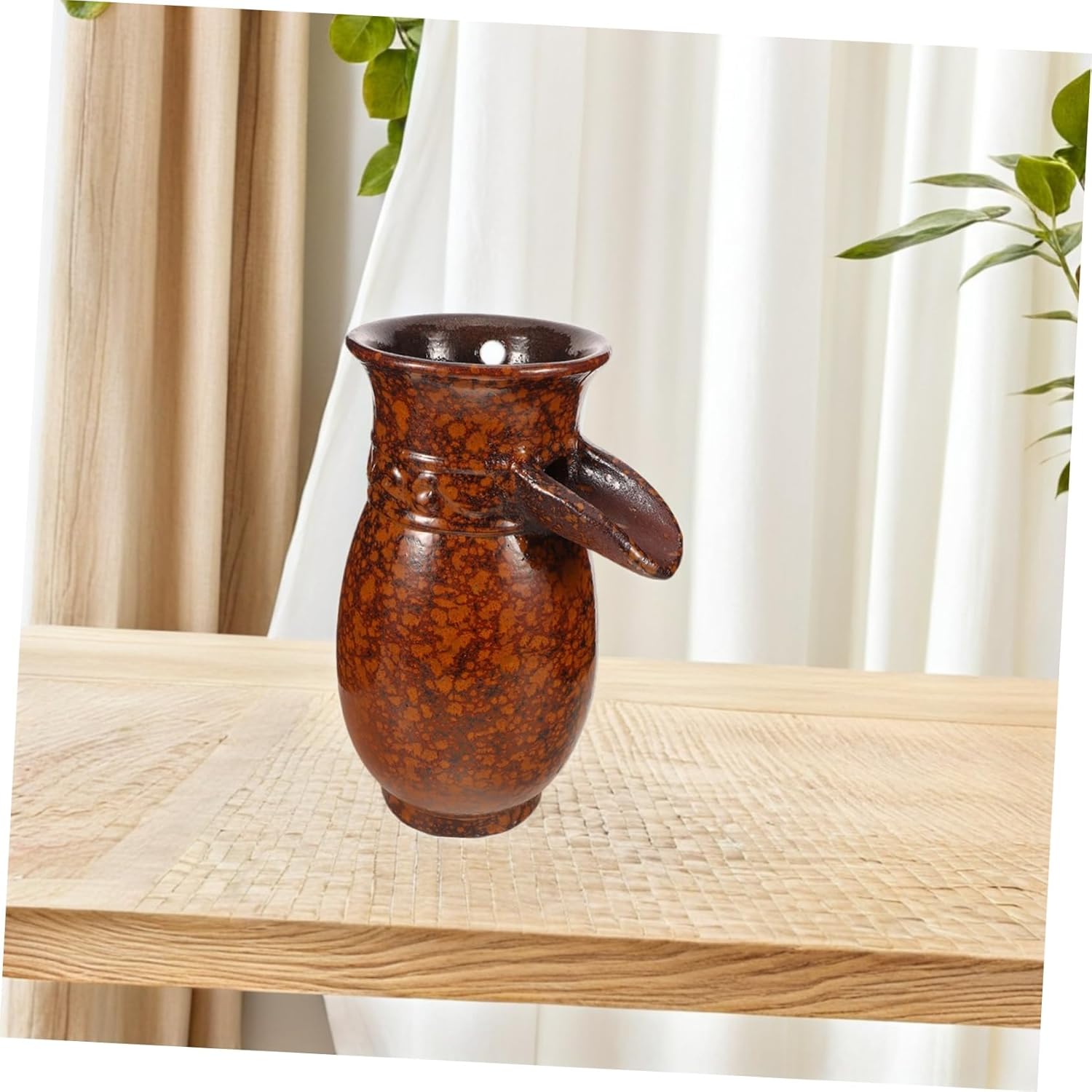 Angoily Vintage Handmade Ceramic Jar Water Fountain with Side for Smooth Waterfall Flow Indoor Outdoor Tabletop Decor for Garden Fish Tank Patio and Aquariums