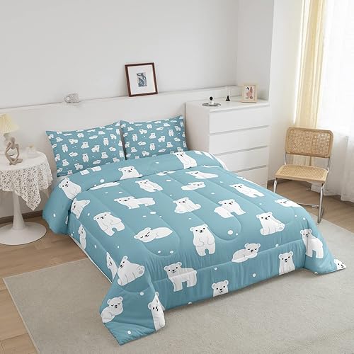 Miniatura 2 de Erosebridal Juego de ropa de cama de oso polar, tamaño individual, con estampado de oso blanco, edredón de microfibra suave y lujosa, para
