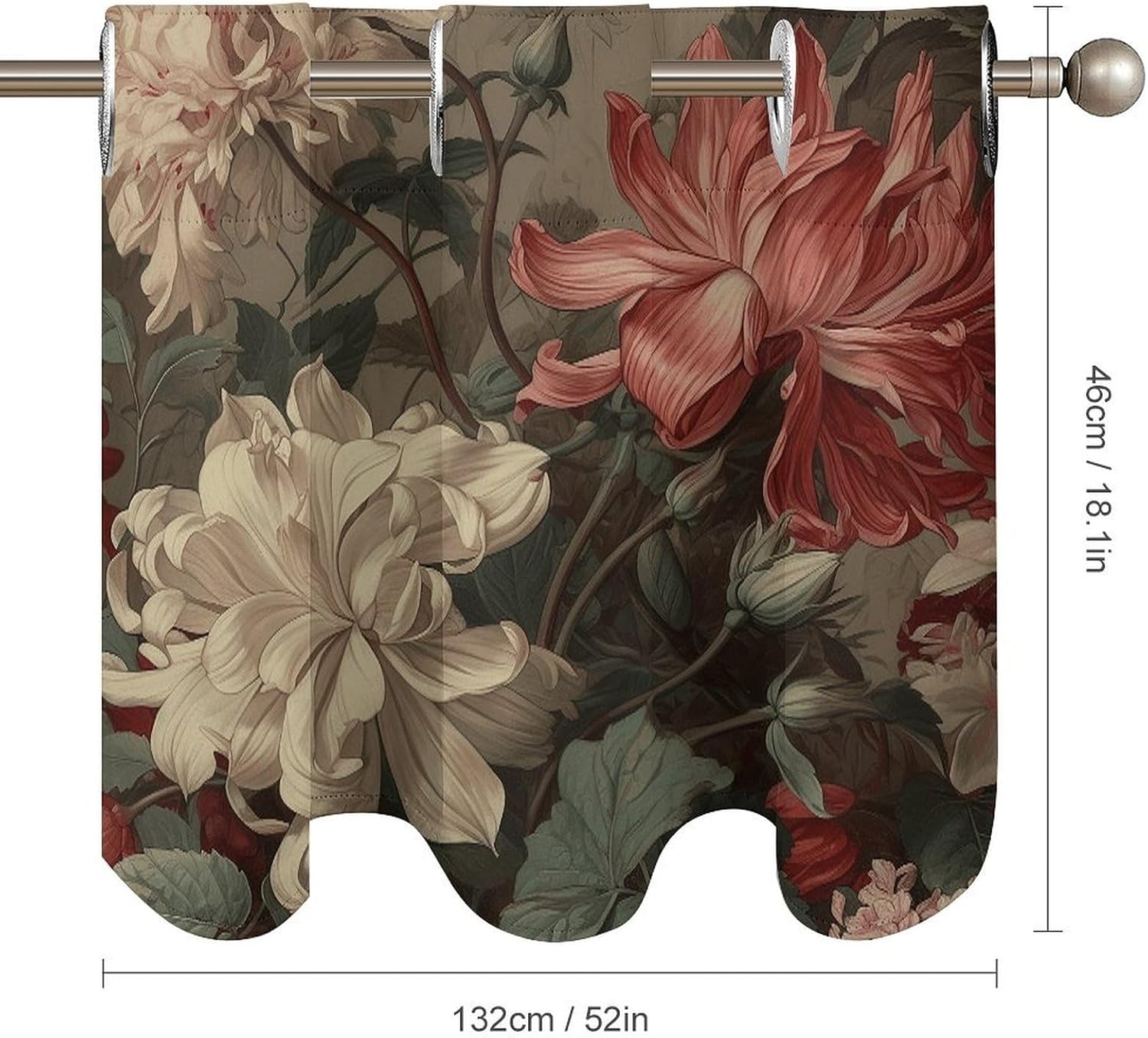 Red and Peach Flowers 2 Pack Valance Curtains Window Treatments. Adjustable Curtain with Rod Pocket.Cafe Curtains is Half Curtains for Privacy Decorative 52x18.1 Inch.