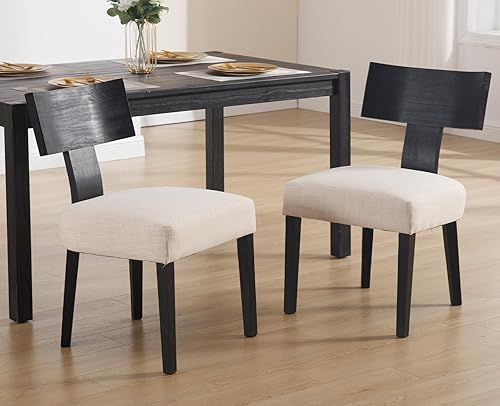 Miniatura 14 de chairus Juego de 6 sillas de comedor de granja, sillas decorativas tapizadas con respaldo de madera natural en forma de T, sillas de cocina sin Lino