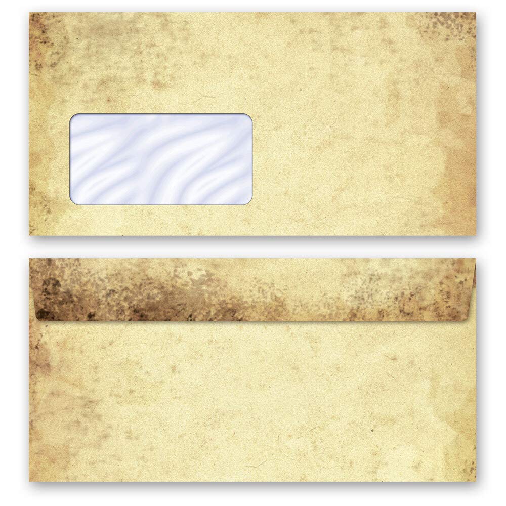 Briefpapier Sets Motivpapier Antik & History, FEDER AUF ALTEM PAPIER 100 Blatt Briefpapier + 100 passende Briefumschläge DIN LANG mit Fenster | Paper-Media