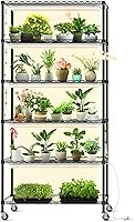 Bstrip DIY Plant Shelf with 8x 24W Full Spectrum Grow Lights, Adjustable 6-Tier Stand with Wheels, 29.5"L x 13.8"W x 70.9"H for Seed Starting