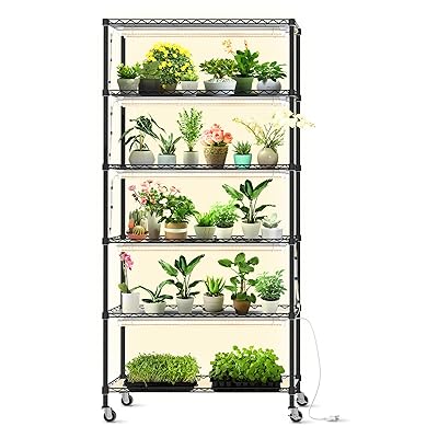 Bstrip DIY Plant Shelf with Grow Light, Grow Light Shelf with Adjustable Rack and Wheels, Plant Stand, 8-Pack 192W T8 Full Spectrum Lamps, ideal for Seed Starting, Seed Tray, 29.5"L x 13.8"W x70.9"H