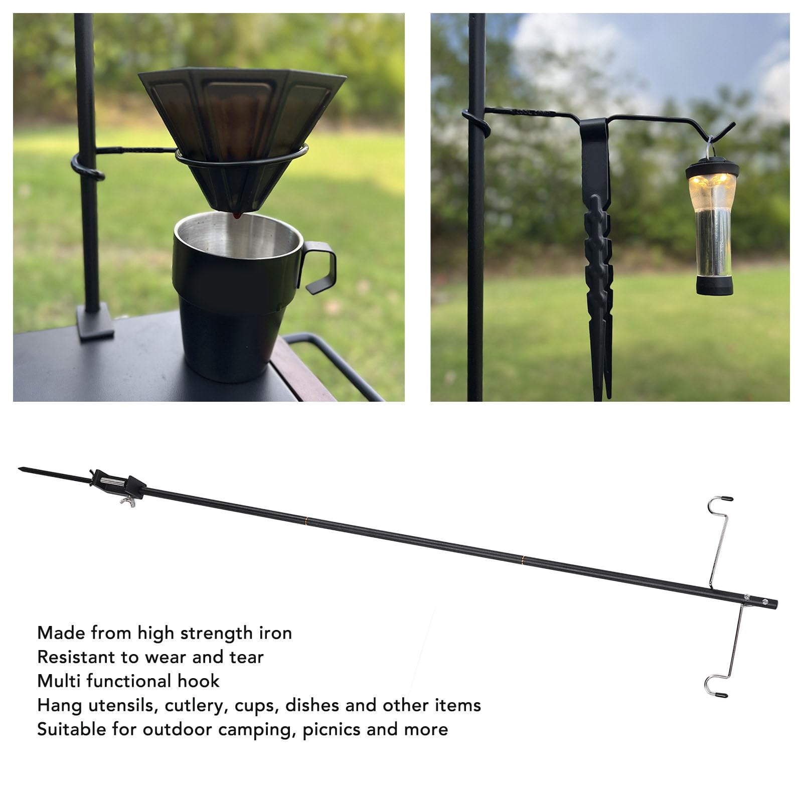 Camping Light Pole,Camping Lantern Stand Pole with Hooks Outside Stand Portable Outdoor Cutlery Garbage Rack for Picnic Hiking Fishing Backpacking Garden BBQ