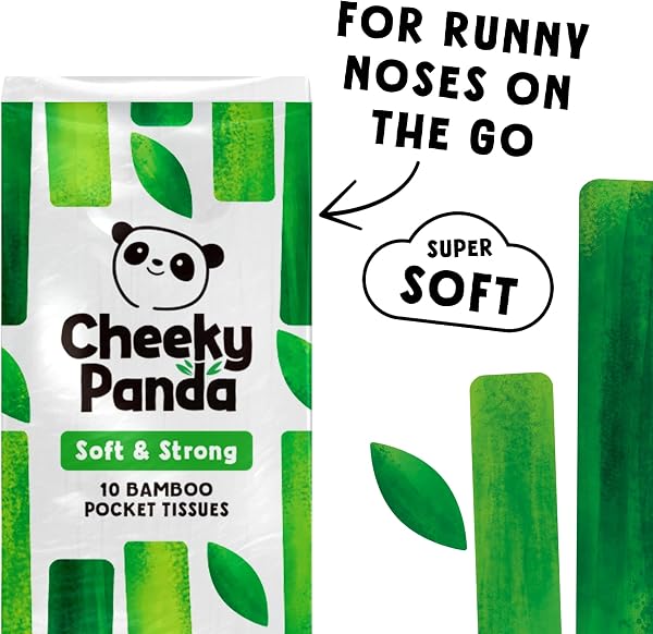 The Cheeky Panda Bamboo Pocket Tissues, 8 Pack of 10 Hypoallergenic Tissues, Ultra Soft, 3-Ply, White, Travel Size - 2