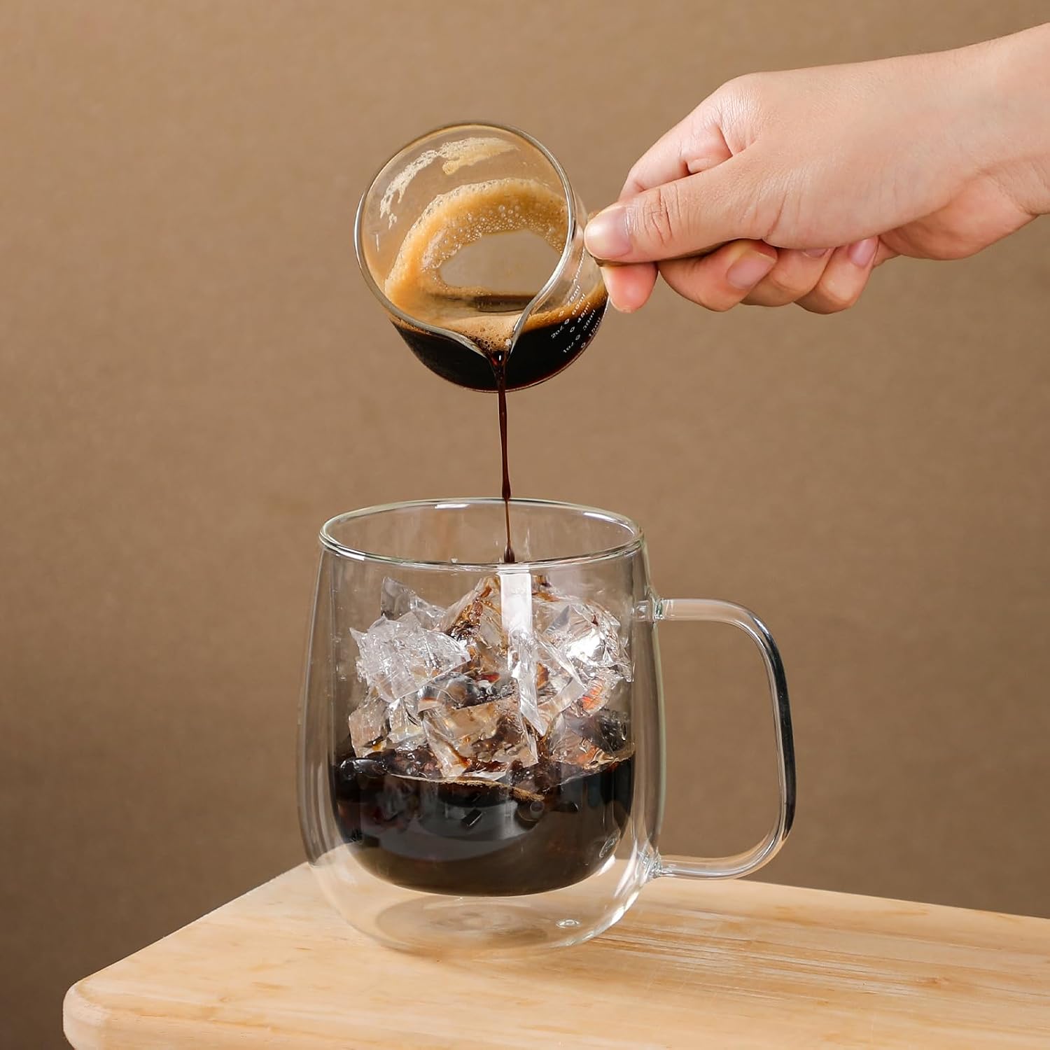 Aurzen 2 Pack Double Walled Glass Coffee Mugs with Handles, Clear Borosilicate Mugs,Insulated Layer Coffee Cups, Perfect for Cappuccino, Tea, Microwave Safe (2, 12, ounces)