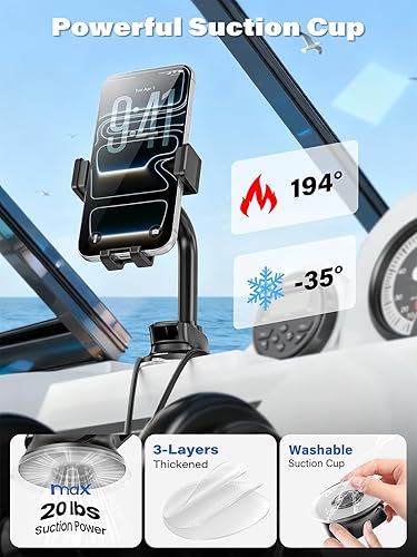 Miniatura 3 de OQTIQ Soporte para teléfono de barco con ventosa - Soporte impermeable para teléfono celular para tablero, kayak, vela, puerto deportivo, compatible