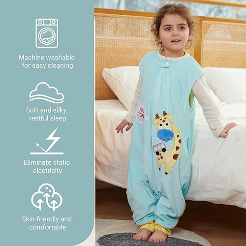 Miniatura 2 de MICHLEY Saco de dormir sin mangas con cremallera para niños, saco de dormir para otoño e invierno, mantas de poliéster para niños y niñas, jirafa