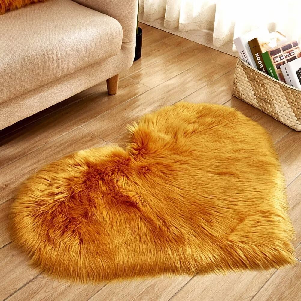 ATOLY Faux Sheepskin Rug Soft Faux Fur Rug Love Shaped Fluffy Rug Chair Couch Cover Fuzzy Rugs for Bedroom Floor Sofa Living Room 1.6x2 Feet, Beige