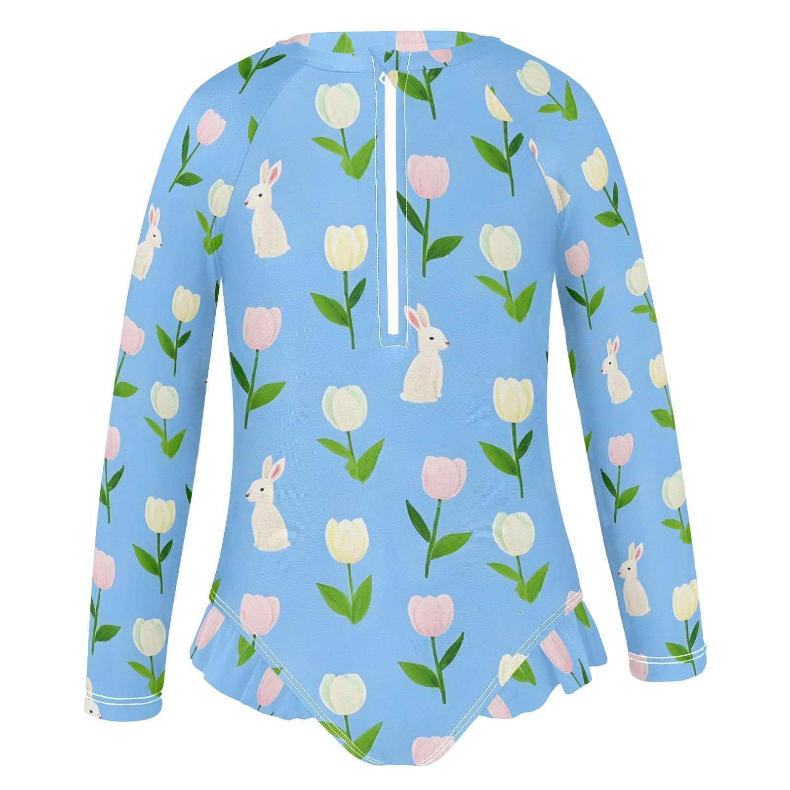 ALAZA Swimsuit for Girls Long Sleeve Rashguard Bathing Suit Tulip Rabbit Blue Quick Dry 4T