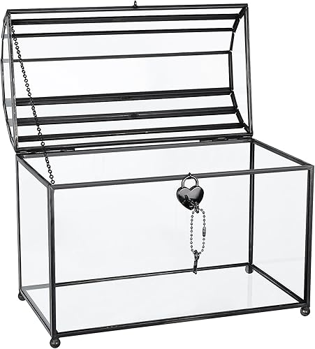 Miniatura 3 de HighFree Caja grande de cristal para tarjetas de boda de 12.2 pulgadas con ranura y cerradura, terrario geométrico de cobre hecho a mano, caja