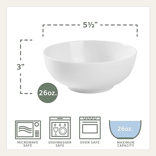 Miniatura 4 de Everyday White Tazones de sopa y cereales de porcelana de 26 onzas