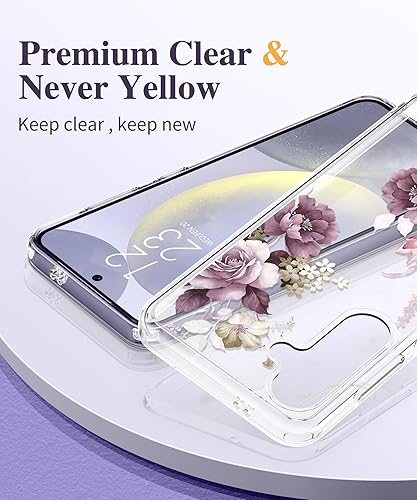 Miniatura 3 de GVIEWIN Funda compatible con Samsung Galaxy S24 floral, con protector de pantalla y protector de lente de cámara, policarbonato duro + TPU