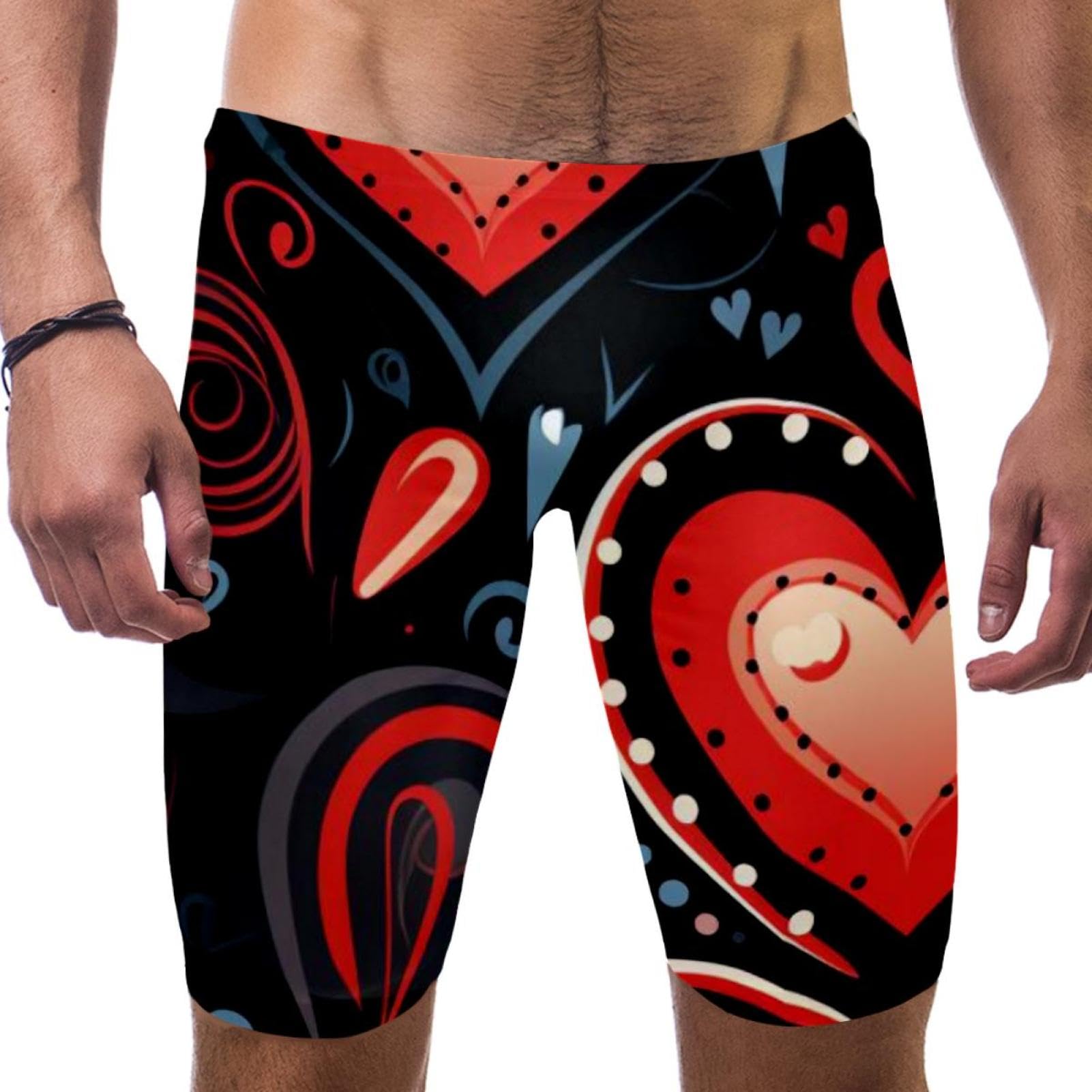 Valentine's Day Swimsuit for Men & Boys,Competition Lap Swim Suit, Square Leg Endurance Training Multicoloured