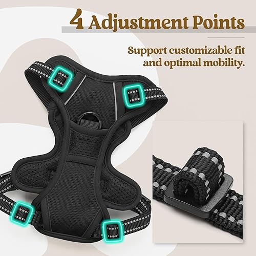 Vista 300 de rabbitgoo - Arnés antitirones para perro grande, con 2 aros para correa, acolchado suave, ajustable, tela Oxford, reflejante, no asfixia, chaleco