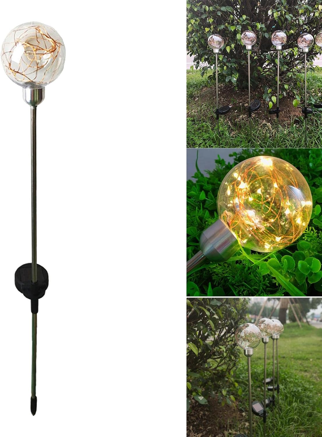 jojomis Solar Pathway Light Waterproof Path Yard Lawn Stainless Steel LED Lights,Black,40x11cm
