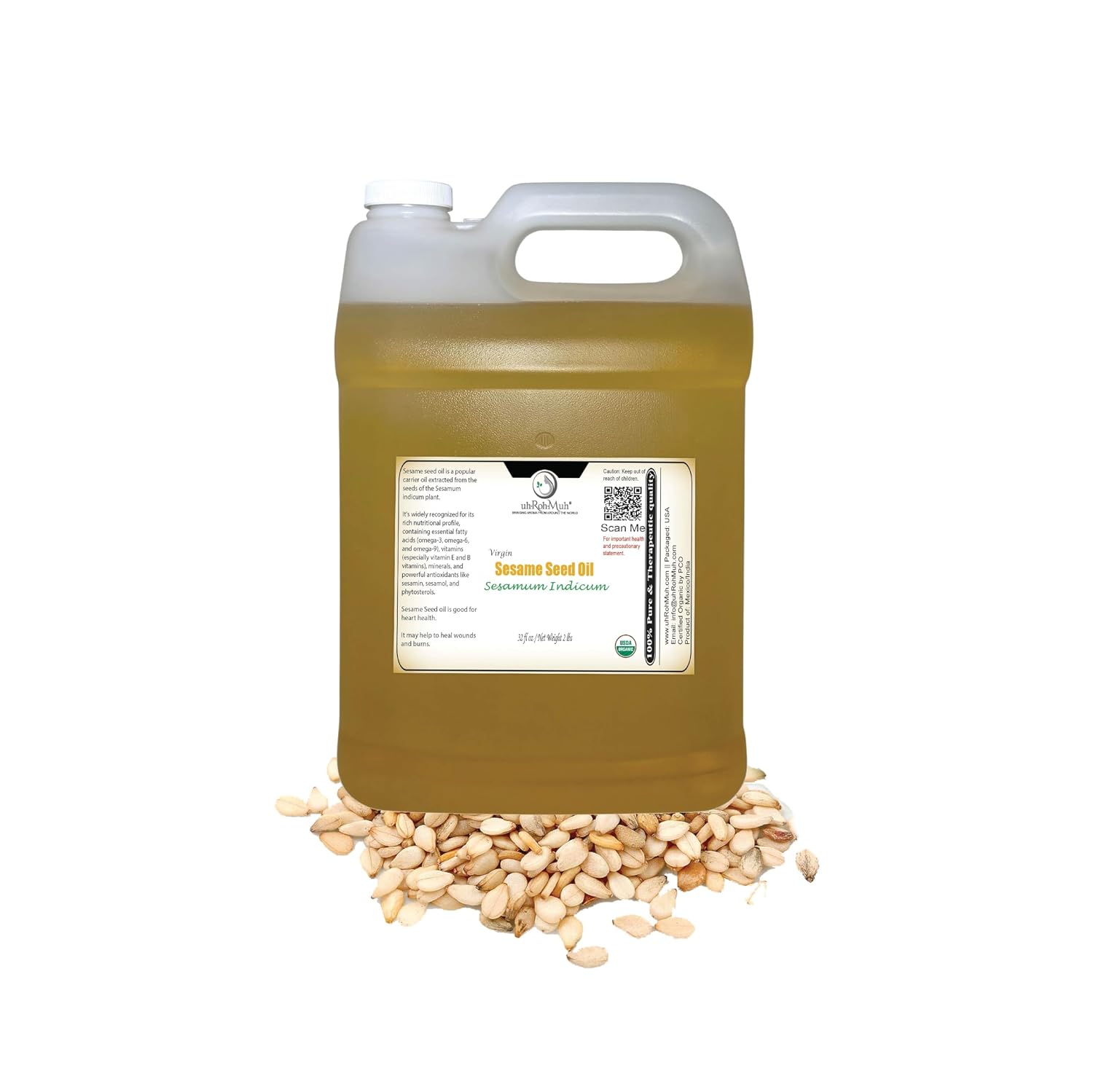 Organic Sesame Seed Oil | Cold Pressed from Sesamum Indicum Seeds | Light Amber Oil for Cooking, Skin, Hair, Massage & Carrier Use | Rich in Vitamin E | (Net Wt. 0.9 kg / 2 lb)