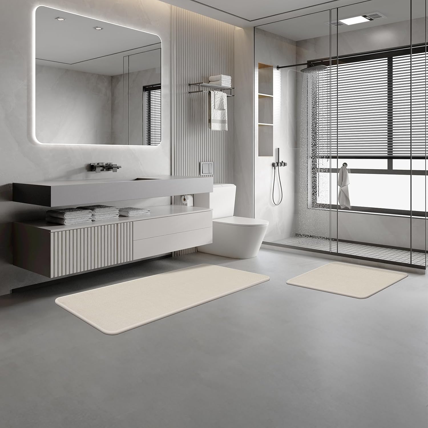 2-Piece Bathroom Rugs Set, Bath Mat, Non-Slip Absorbent Quick-Dry Bathroom Mats for Floor, Toilet & Tub Side, Bathroom Rugs Washable Bathroom Mat Set, 17"x24"+17"x47",Beige,2pc - Image 4