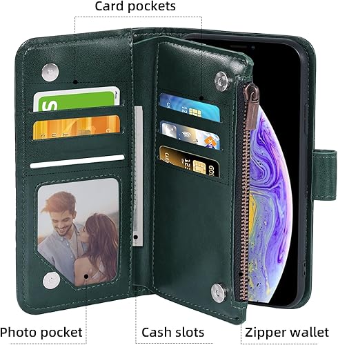 Miniatura 3 de Asuwish Funda de teléfono para iPhone Xs Max con protector de pantalla de vidrio templado y soporte para tarjeta de crédito, accesorios para celular