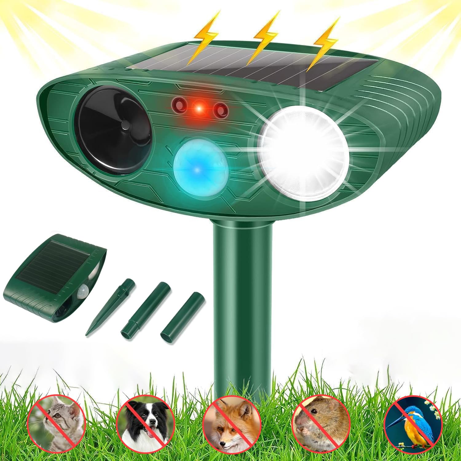 Joomouney Cat Repellent Garden, Ultrasonic Cat Deterrent for Garden Solar Animal Scarer Ultrasonic Fox Deterrent with PIR Sensor&LED Flash, IPX4 Waterproof Outdoor Pest Repellent for Lawn Yard Gardens