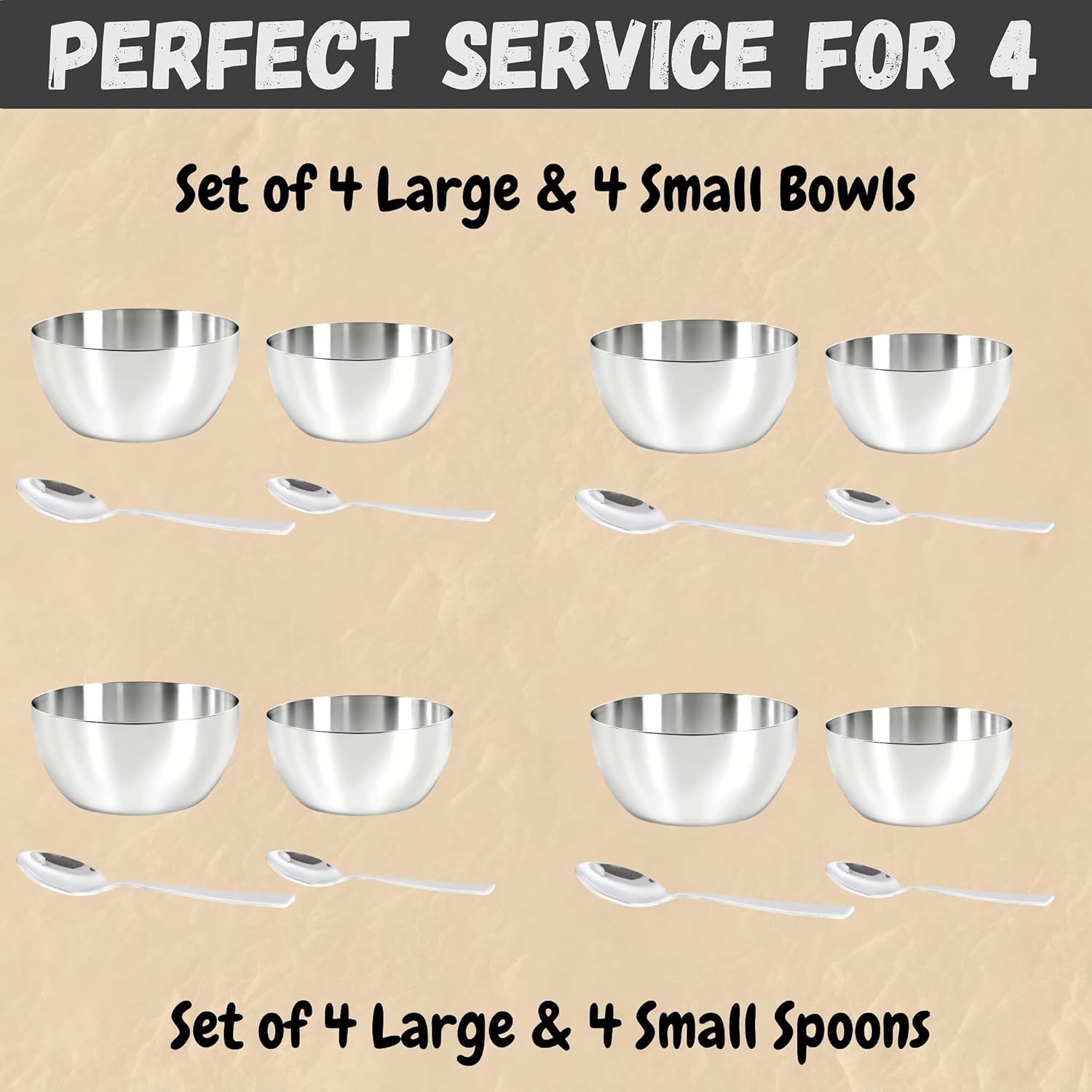 Stainless Steel Dinnerware Set of 32 Pcs (Dinner Plates, Cups, Dishes, Bowls) Metal Dinnerware Sets, Dishwasher Safe, Reusable Dinner Set for Home Kitchen Camping - Service for 4