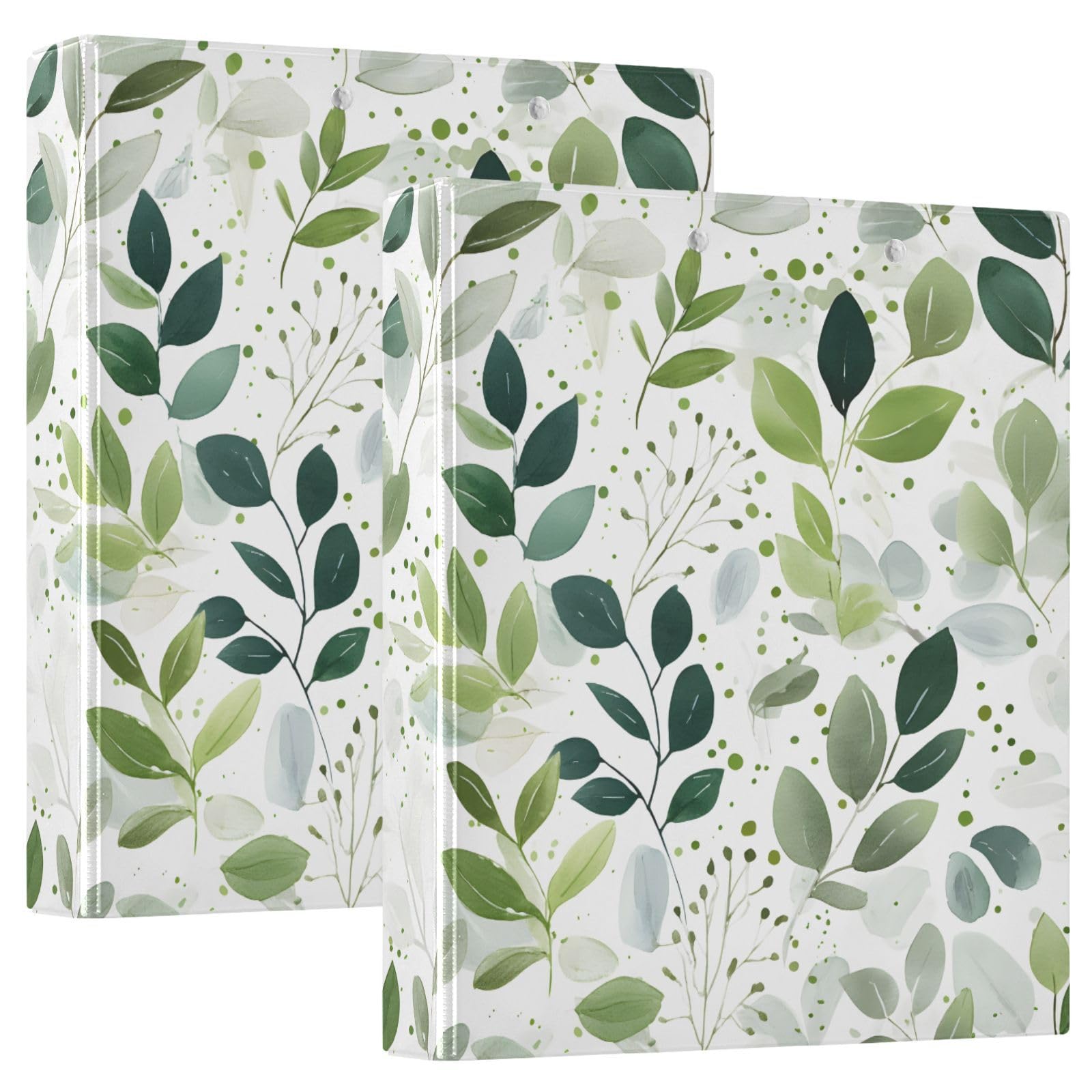 Eucalyptus Green Leavves Tropical Plant 3 Ring Binder with 2 Interior Pockets 1.5 inch Binders 3 Ring Heavy Duty Fit 8.5" x 11" Letter Size for Office School, 2 Pack