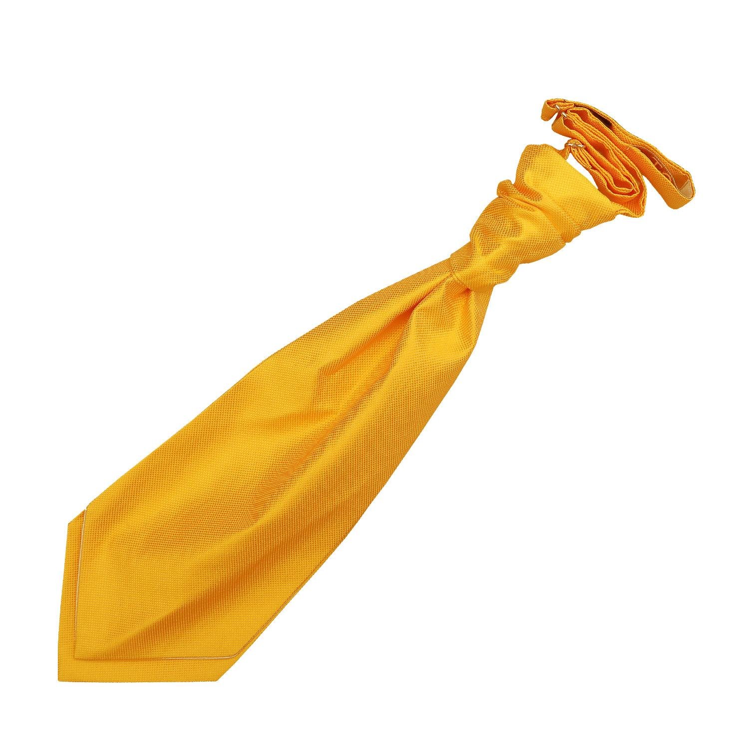 DQT Mens Solid Check Pre-Tied Scrunchie Cravat – Wedding Formal Ruche Ascot Cravat - Sunflower Gold