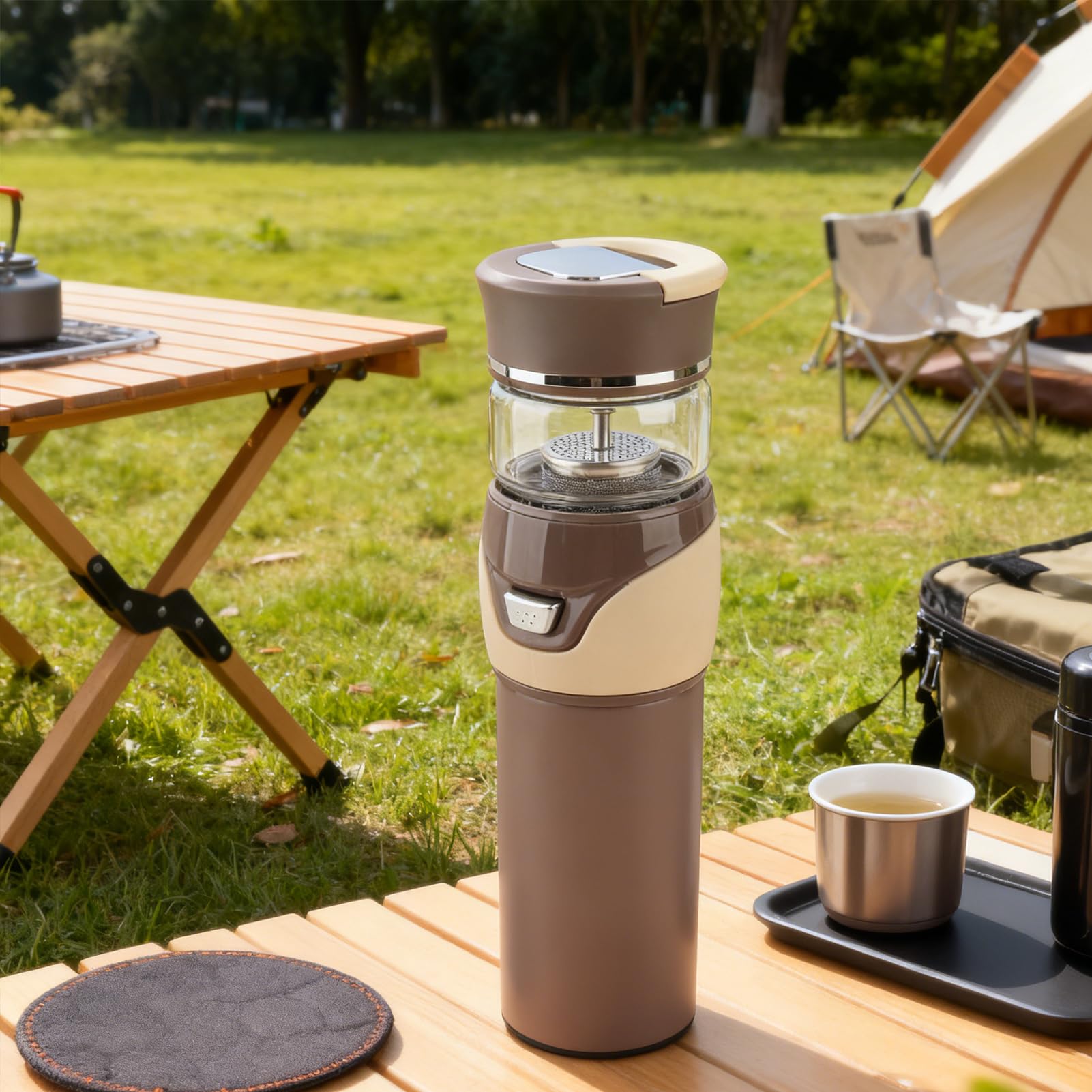 SIXRUN Botella de té con Infusor Vaso de té de Acero Inoxidable Taza de Viaje Aislada de Doble Capa para Oficina, Hogar y Uso Diario Mantiene el, el café o el Jugo Caliente o Frío (BROWN)