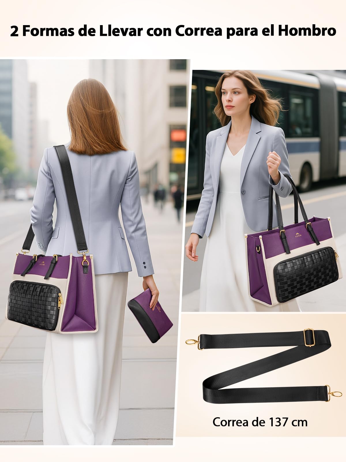 MATEIN Bolso Portatil Mujer de 15.6 Pulgadas, Bolso Mujer Grande, Morado
